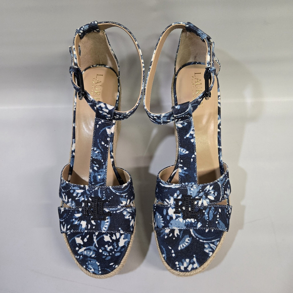 Lauren Ralph Lauren Hale Platform Sandal Blue Floral Espadrille Wedge 10 NIB - Picture 3 of 11